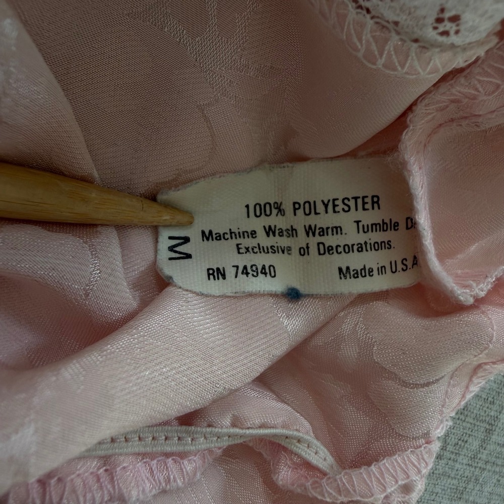 Vintage Pink Floral Jacquard Lace Trim Teddy Bodysuit Made in USA Medium - Picture 7 of 7